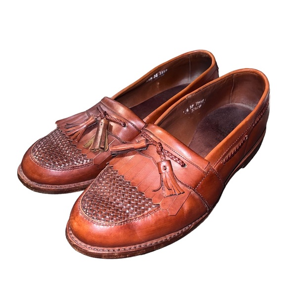 Allen Edmonds Cody Brown Leather Tassel Kiltie Weave Loafers Shoes - Picture 2 of 16